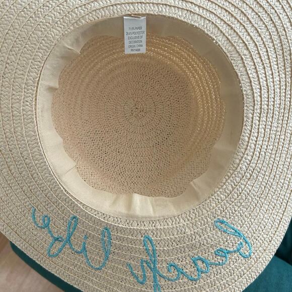 Women’s Beach Life Blue Embroidery Tassles Floppy Straw Sun Hat Outdoor Summer - Picture 5 of 6